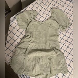 Every Sage Striped Puff Sleeve Dress